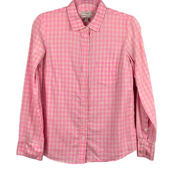 J. Crew Womens Boy Fit Perfect Shirt Bright Pink Ivory Plaid Gingham Button Up 4 - Picture 3 of 13